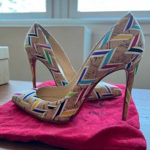 Christian Louboutin Pigalle Follies Cork Chevron 100 Pump  Heel - Size 35.5